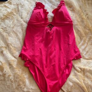 Red one-piece bathing suit with built in padding